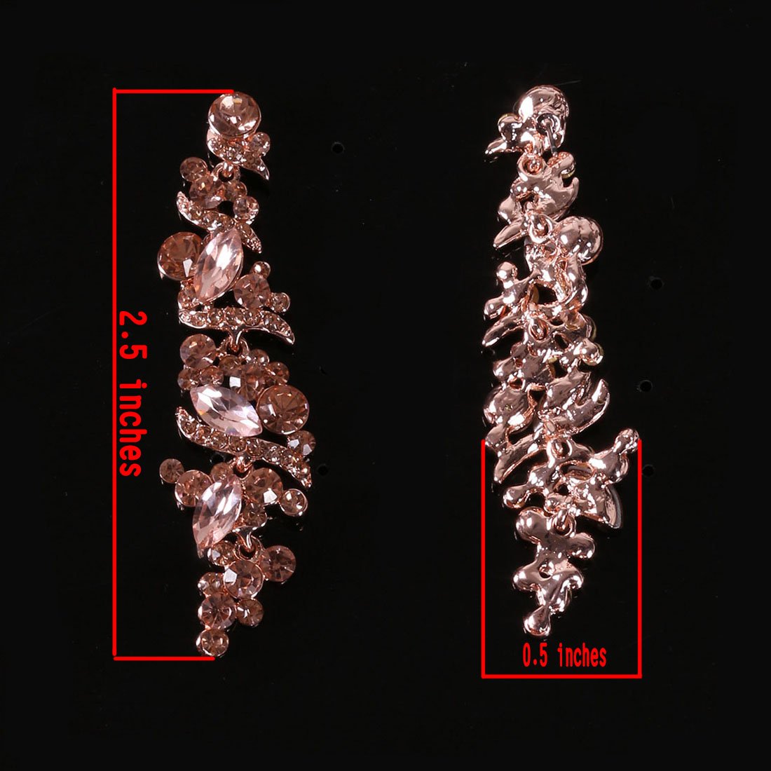 NLCAC Crystal Rose Gold Chandelier Earring Leaf Pendant Peach Earrings Dangle for Women