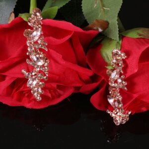 NLCAC Crystal Rose Gold Chandelier Earring Leaf Pendant Peach Earrings Dangle for Women