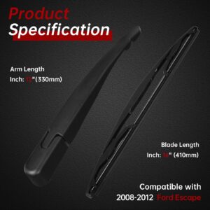 OTUAYAUTO Rear Windshield Wiper Set - Replacement for 2008-2012 Ford Escape, 2010-2018 Lincoln MKT Rear Wiper Arm and Rear Windshield Blade Assembly OE:8L8Z17526-C