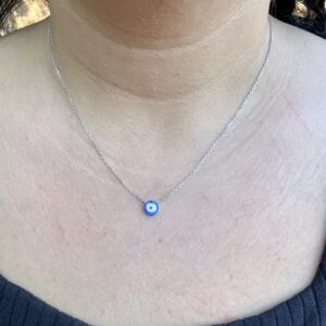 SILVERCLOSEOUT Sterling Silver Blue Cz Small Evil Eye Necklace Nazar Charm Amulet Protection Necklace for Adult Women's and Teen Girls