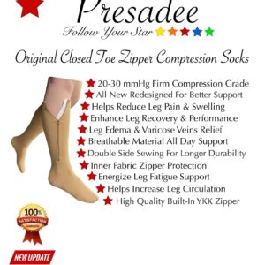 Presadee Original Closed Toe 20-30 mmHg Zipper Compression Calf Leg Socks (S/M, Beige)