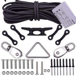 yyst kayak anchor trolley kit system w/pulleys pad eye cleats ring 30 feet of rope- instruction included