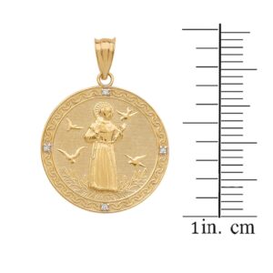 10k Gold Saint Francis Of Assisi Diamond Round Medal Charm Pendant (Small)