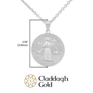 925 Sterling Silver Saint Francis Of Assisi CZ Round Medal Charm Pendant (Small)