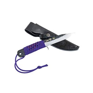 kisaragi" japanese outdoor knife 4.7" aogami steel rope hhandle, with genuine leather case (4.7inch (120mm))