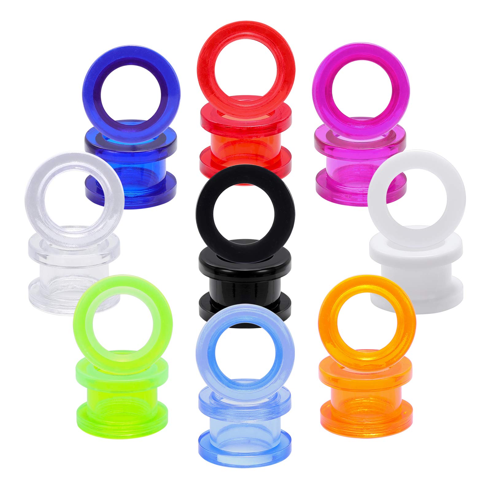 9 Pairs Clear UV Acrylic Screw Doble Flared Ear Plugs Tunnels Expander Ear Gauges Piercing (Gauge=00g(10mm))