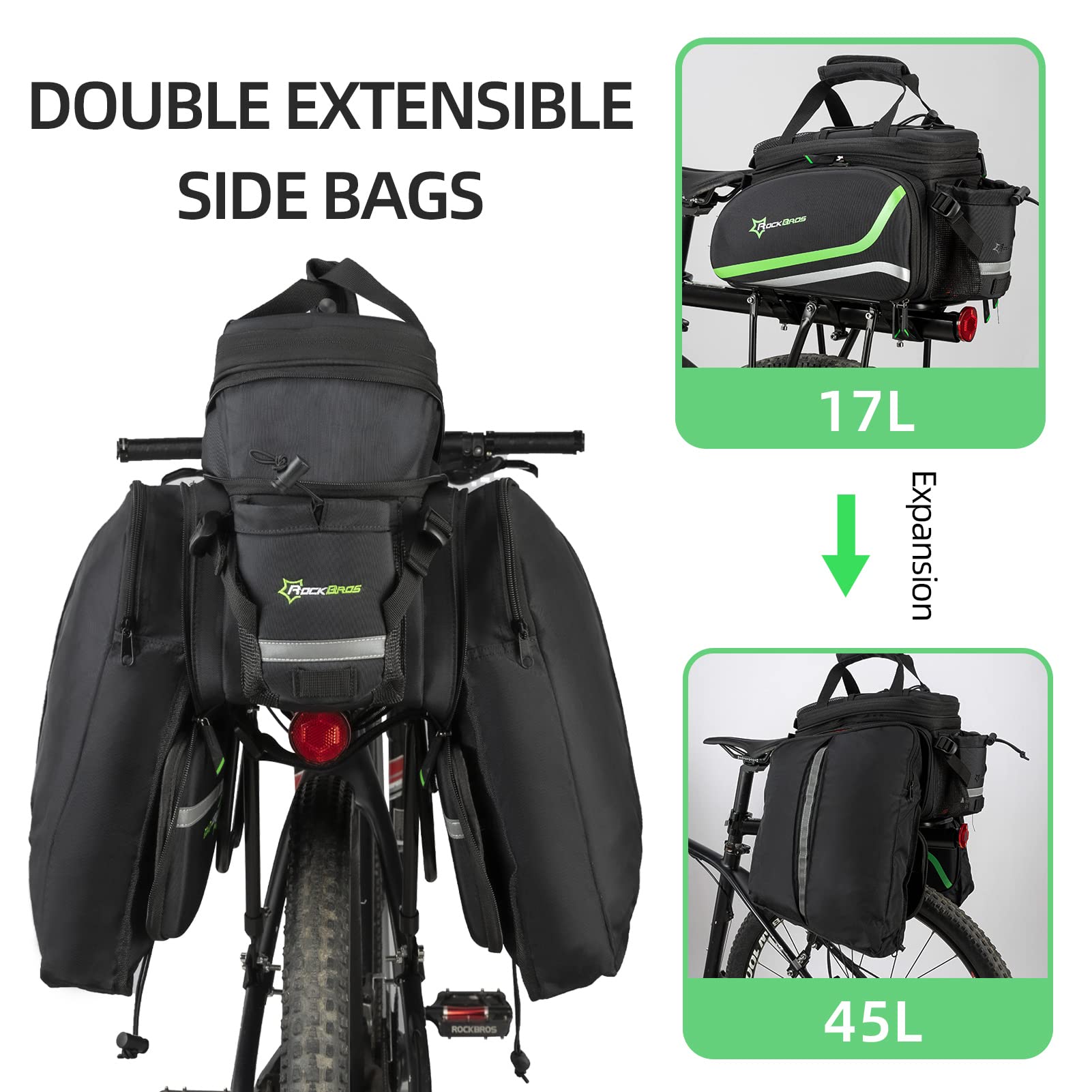 ROCKBROS Bike Trunk Bag 17L-45L Rear Rack Bags for Bicycles Waterproof