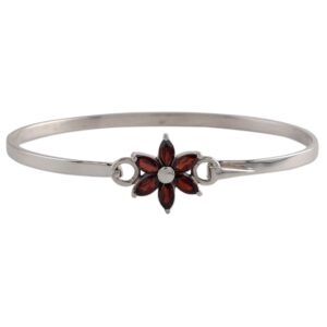 NOVICA Handmade Garnet Pendant Bracelet .925 Sterling Silver Floral from India Red Birthstone 'Marquise Flower'