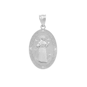 925 sterling silver saint francis of assisi cz oval medal charm pendant (small)