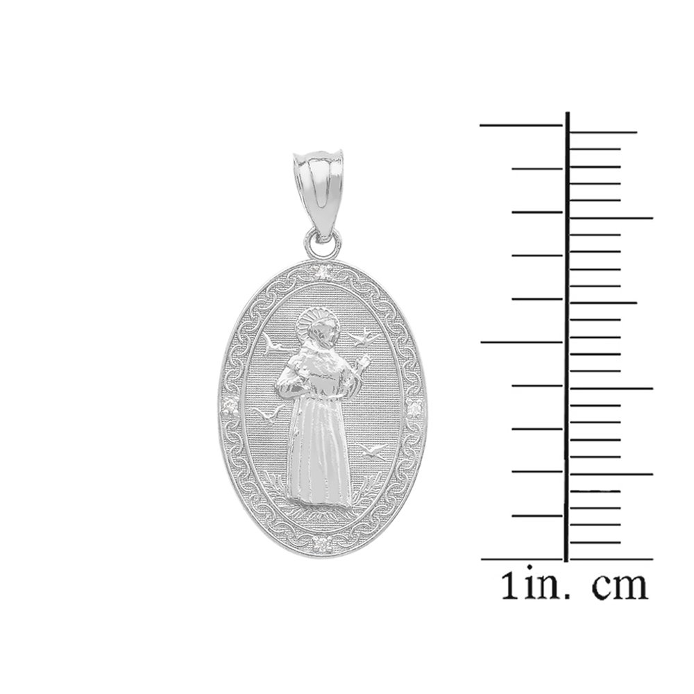 925 Sterling Silver Saint Francis Of Assisi CZ Oval Medal Charm Pendant (Small)