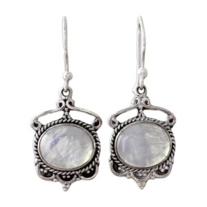 novica artisan handmade rainbow moonstone dangle earrings .925 sterling silver from india clear 'moonlit decadence'