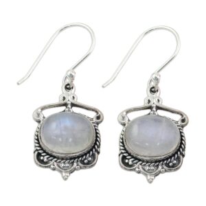 NOVICA Artisan Handmade Rainbow Moonstone Dangle Earrings .925 Sterling Silver from India Clear 'Moonlit Decadence'