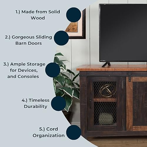 Martin Svensson Home Santa Fe 70" Solid Wood TV Stand, Antique Black and Aged Distressed Pine