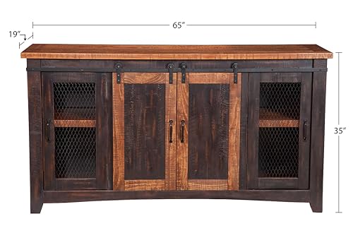 Martin Svensson Home Santa Fe 70" Solid Wood TV Stand, Antique Black and Aged Distressed Pine