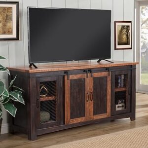 Martin Svensson Home Santa Fe 70" Solid Wood TV Stand, Antique Black and Aged Distressed Pine