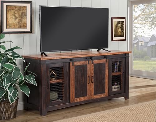 Martin Svensson Home Santa Fe 70" Solid Wood TV Stand, Antique Black and Aged Distressed Pine