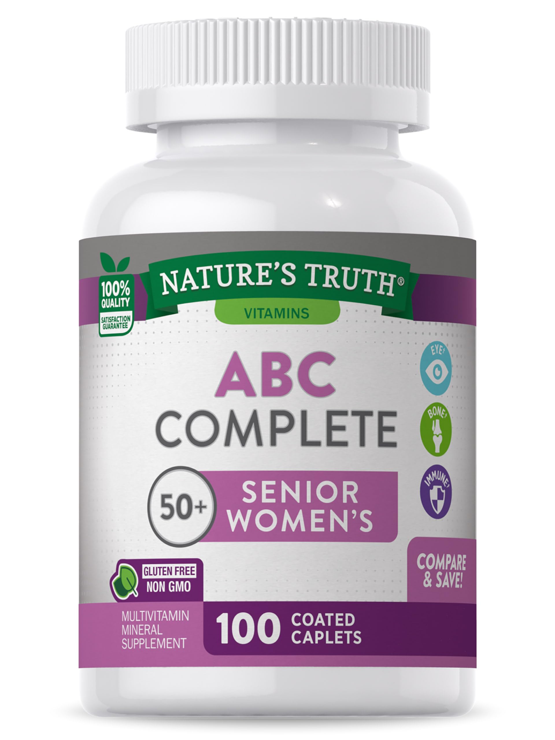 Multivitamin for Women 50 Plus | 100 Caplets | Non-GMO & Gluten Free | ABC Complete Multivitamin | by Nature's Truth