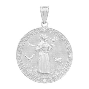 .925 Sterling Silver Cubic Zirconia St Francis of Assisi Medal Pendant - Pendant Only