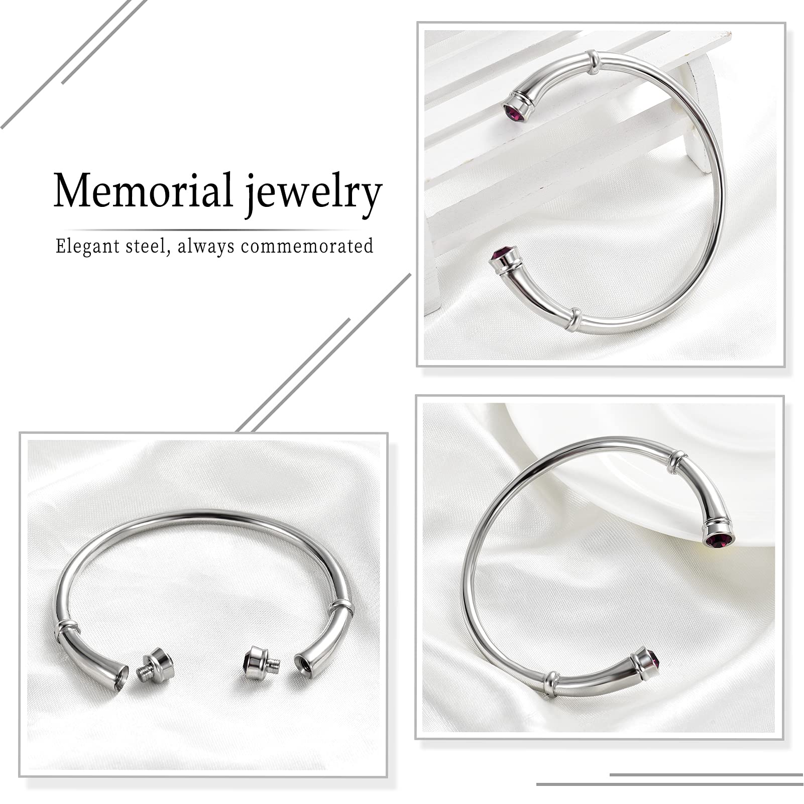 Cremation Urn Bracelet for Women Shiny Birthstone in December Pretty Urn Keepsake Memorial Ash Holder Bracelet (60CM)