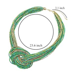 Bocar Greenery Seed Beads Multilayer Chunky Bib Statement Knot Necklace (NK-10316-Greenery)