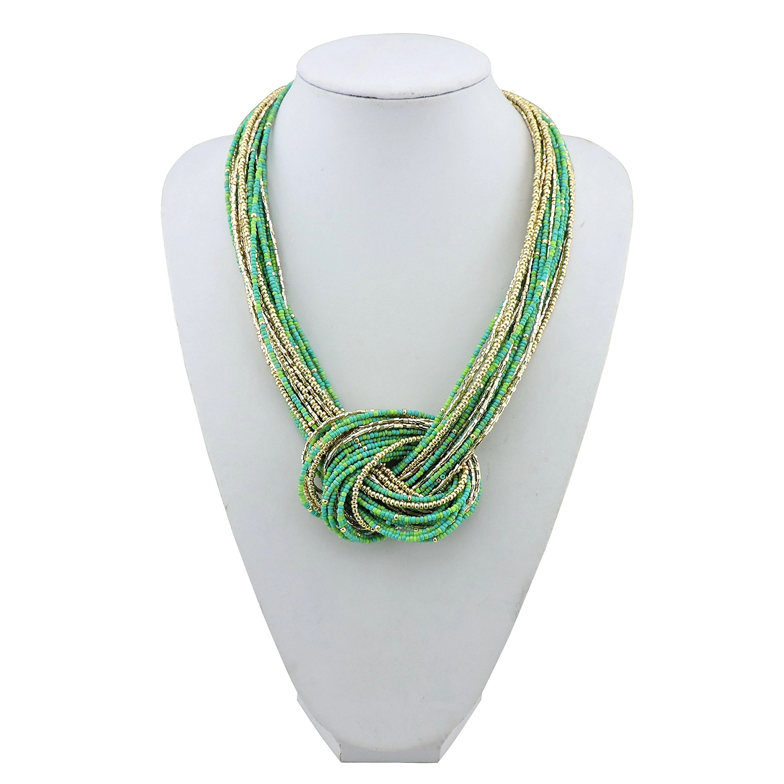 Bocar Greenery Seed Beads Multilayer Chunky Bib Statement Knot Necklace (NK-10316-Greenery)