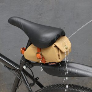 TOURBON Canvas and Leather Strap-On Bike Saddle Bag Bicycle Seat Pack Bag (Khaki)