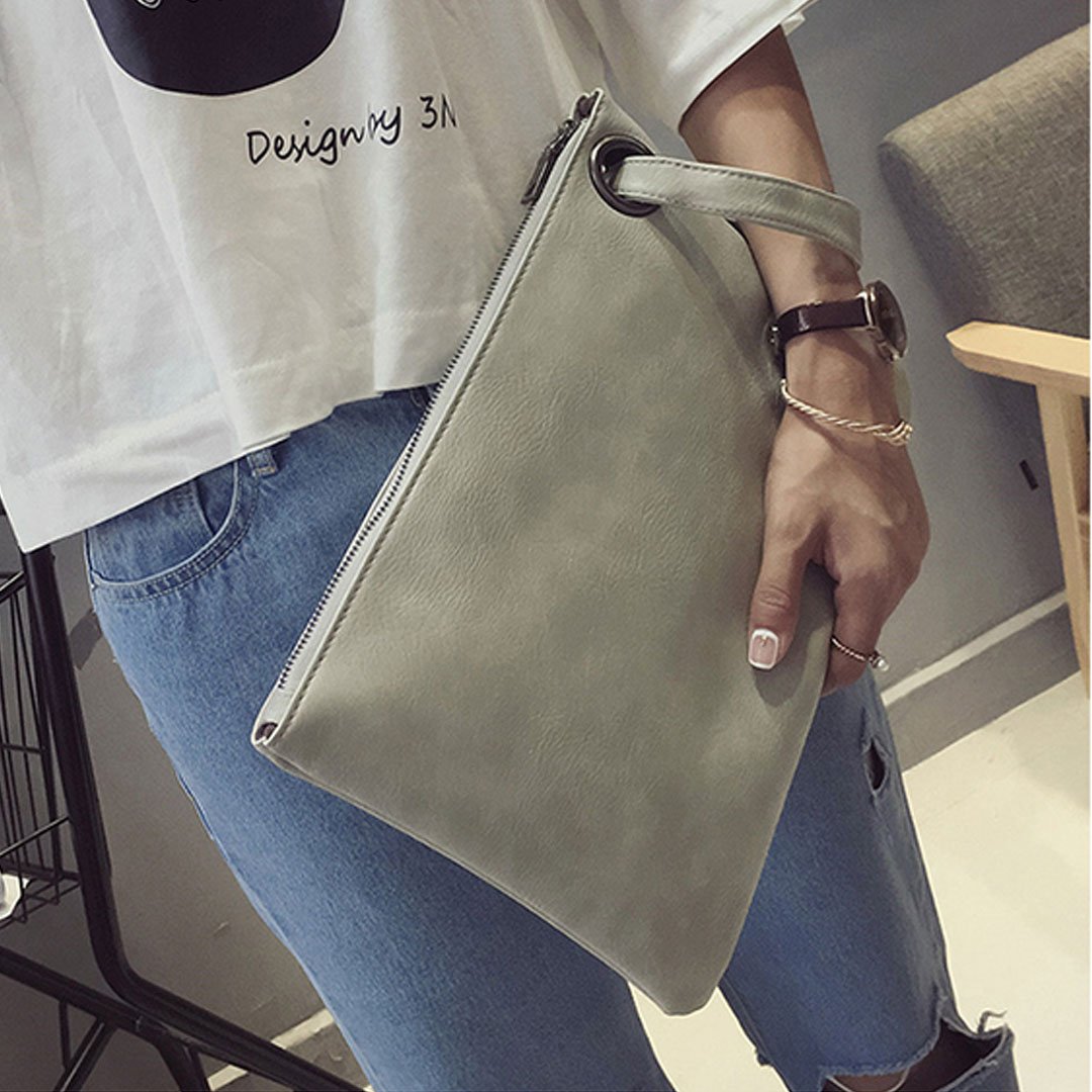 Mily Oversized Clutch Bag Purse Envelop Clutch Chain Tote Shoulder Bag Handbag Foldover Pouch Gray