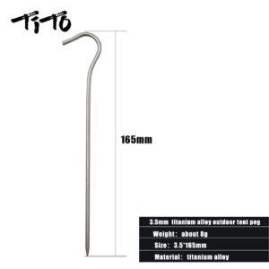 TiTo Titanium Shepherd Hook Tent Stakes Tent pegs Tent Stakes Dia 3.5mm and Length 165mm About 8.2G.(6-Pack) (Silver)