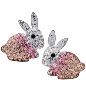 Szxc Easter Bunny Stud Earrings 925 Sterling Silver Crystal Jewelry for Women