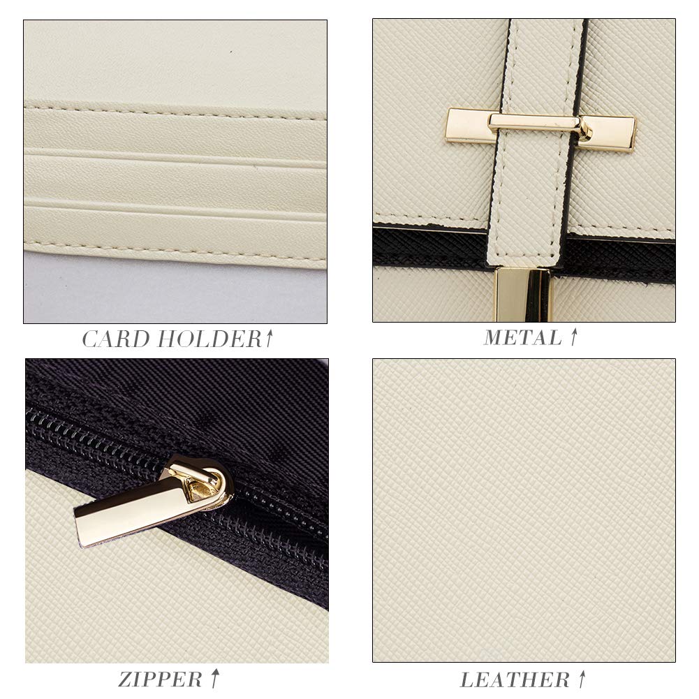 CLUCI Leather Wallet for Women Slim Designer Trifold Ladies Credit Card Holder Cream White