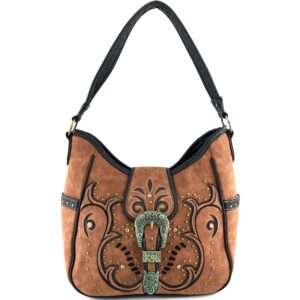 justin west patina girl western bronze floral buckle handbag purse tote and strap wallet (brown tote only)