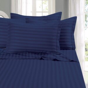 elegant comfort best, softest, coziest 6-piece sheet sets! - 1500 premier hotel quality luxurious wrinkle resistant 6-piece damask stripe bed sheet set, queen navy blue