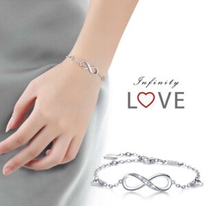 Billie Bijoux Womens 925 Sterling Silver Infinity Endless Love Symbol Charm Adjustable Bracelet for Women