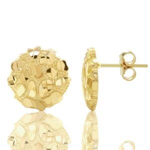 LoveBling 10K Yellow Gold Diamond Cut Round Nugget Earrings (0.50" Diameter)