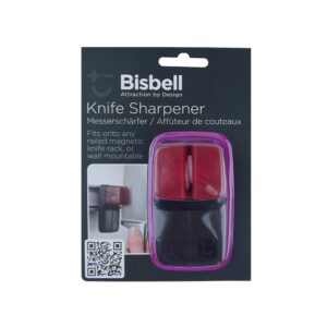 Bisbell Rack-Mounted Knife Sharpener, Easy to Use Compact Tool Keeps Knives Sharp, Compatible with Most Magnetic Utensil Racks, Patented Ceramic-wheel Design