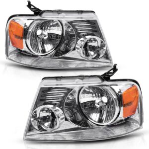 autosaver88 headlight assembly compatible with 2004 2005 2006 2007 2008 ford f-150 passenger and driver side chrome housing