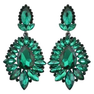 idealway 5 colors luxury drop earring inlay crystal rhinestone dangle long earrings for women jewelry (green)