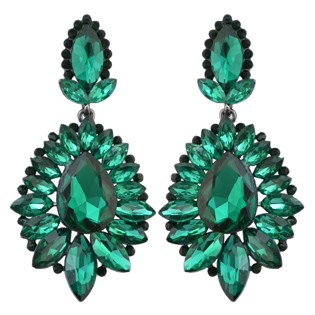 idealway 5 Colors Luxury Drop Earring Inlay Crystal Rhinestone Dangle Long Earrings For Women Jewelry (Green)