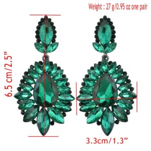 idealway 5 Colors Luxury Drop Earring Inlay Crystal Rhinestone Dangle Long Earrings For Women Jewelry (Green)