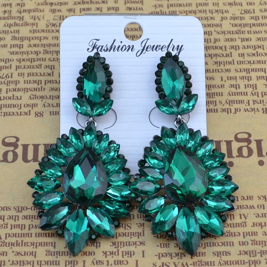 idealway 5 Colors Luxury Drop Earring Inlay Crystal Rhinestone Dangle Long Earrings For Women Jewelry (Green)