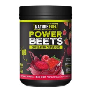 nature fuel power beets powder, delicious acai berry pomegranate, concentrated superfood supplement, supports circulation, natural energy & stamina, non-gmo, 60 servings