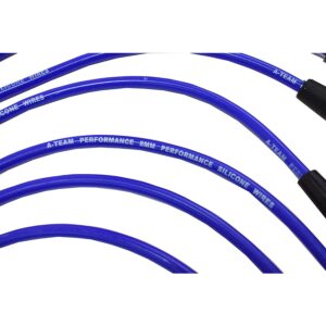 A-Team Performance - Silicone Spark Plug Wires Set - Compatible with SBF Small Block Ford Valve Cover Wires 221 255 260 289 302 351W BOSS 302 Fits HEI Distributor Caps Blue 8.0mm