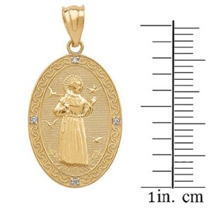 10k Gold Saint Francis Of Assisi Diamond Oval Medal Charm Pendant (Medium)