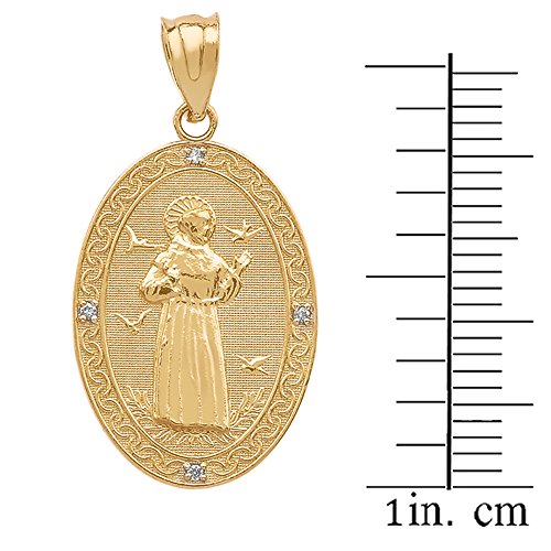 10k Gold Saint Francis Of Assisi Diamond Oval Medal Charm Pendant (Medium)