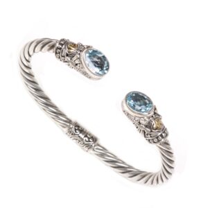 NOVICA Artisan Handmade Gold Accented Blue Topaz Cuff Bracelet from Indonesia [18 in L 2 mm W Pendant(s) 1.3 in L x 0.9 in W x 0.2 in D] ' Dragonfly Den in Blue'