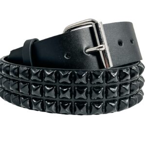 Three Row Black Pyramid Stud Belt Made In USA Genuine Leather Punk Goth Thrash Metal (XXXL-42)