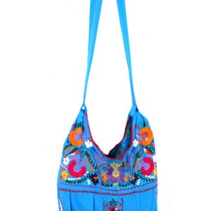 Leos Imports (TM) Hand Embroidered Puebla Mexican Tote Bag (Aqua Multi)