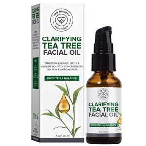 beauty foundry clarifying tea tree facial oil, targets acne and uneven skin tone, antioxidant-rich beauty oil, 1-fl oz/30ml (1 pack)