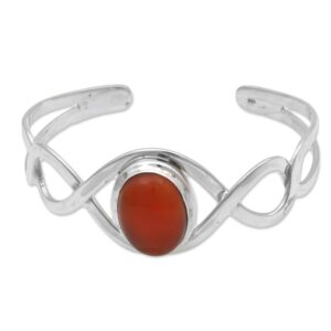 novica artisan carnelian cuff bracelet and sterling silver from indonesia red flame birthstone [6 in l (end to end) x 1.1 in w] ' dna in scarlet'