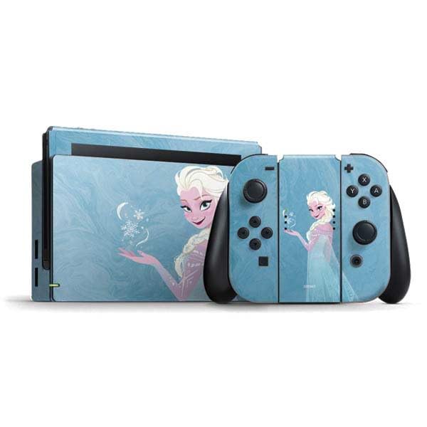 Skinit Decal Gaming skin compatible with Nintendo Switch Bundle - Officially Licensed Disney Frozen Ice Blue Elsa Art Design